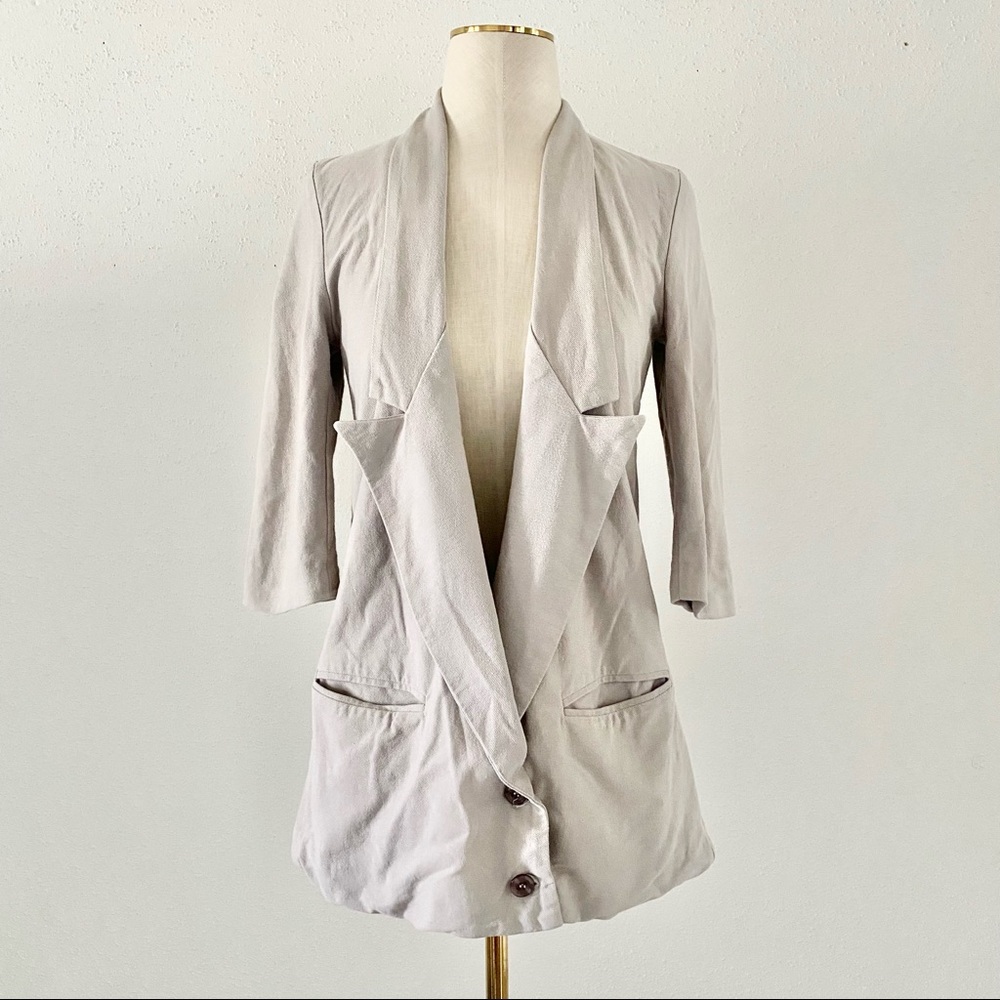 CARTONNIER Women's sz XS Gray 3/4 Sleeve V Neck Long Blazer Jacket Anthropologie